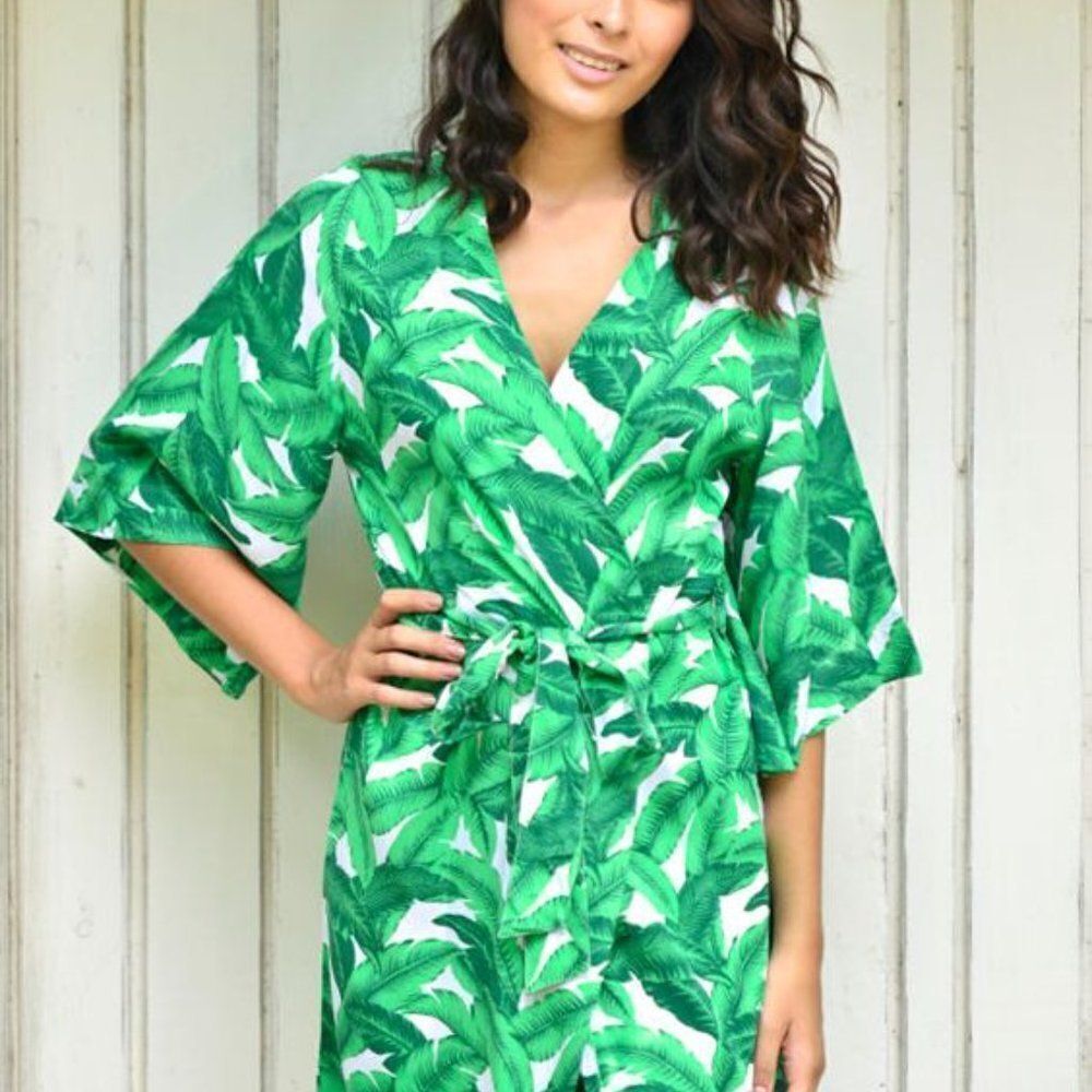 Piyama Short Kimono Robe Banana Leaf Design in s/m